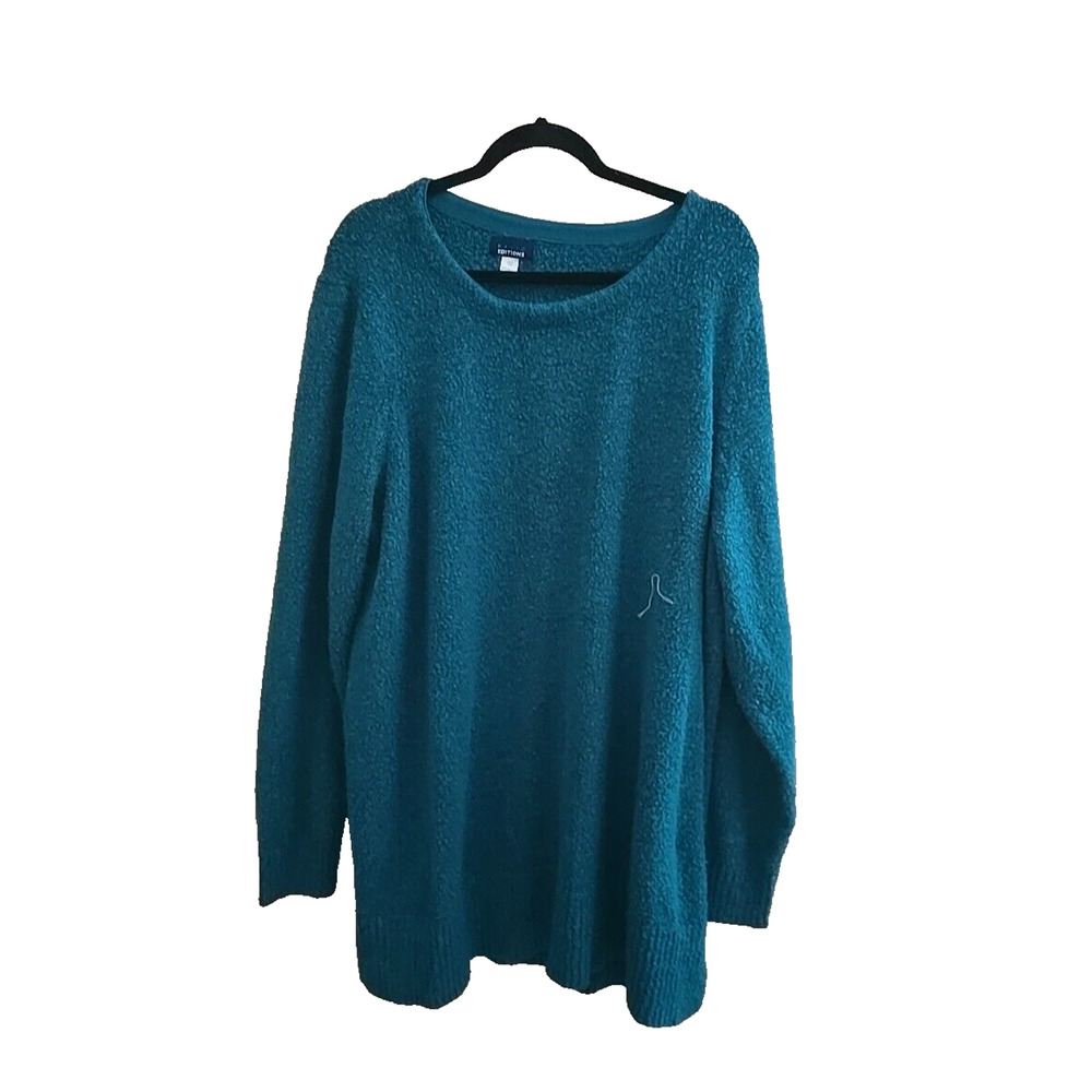 Basic Editions Blue Textured Long Sleeve Pullover Sweater Womans Plus Size 3X